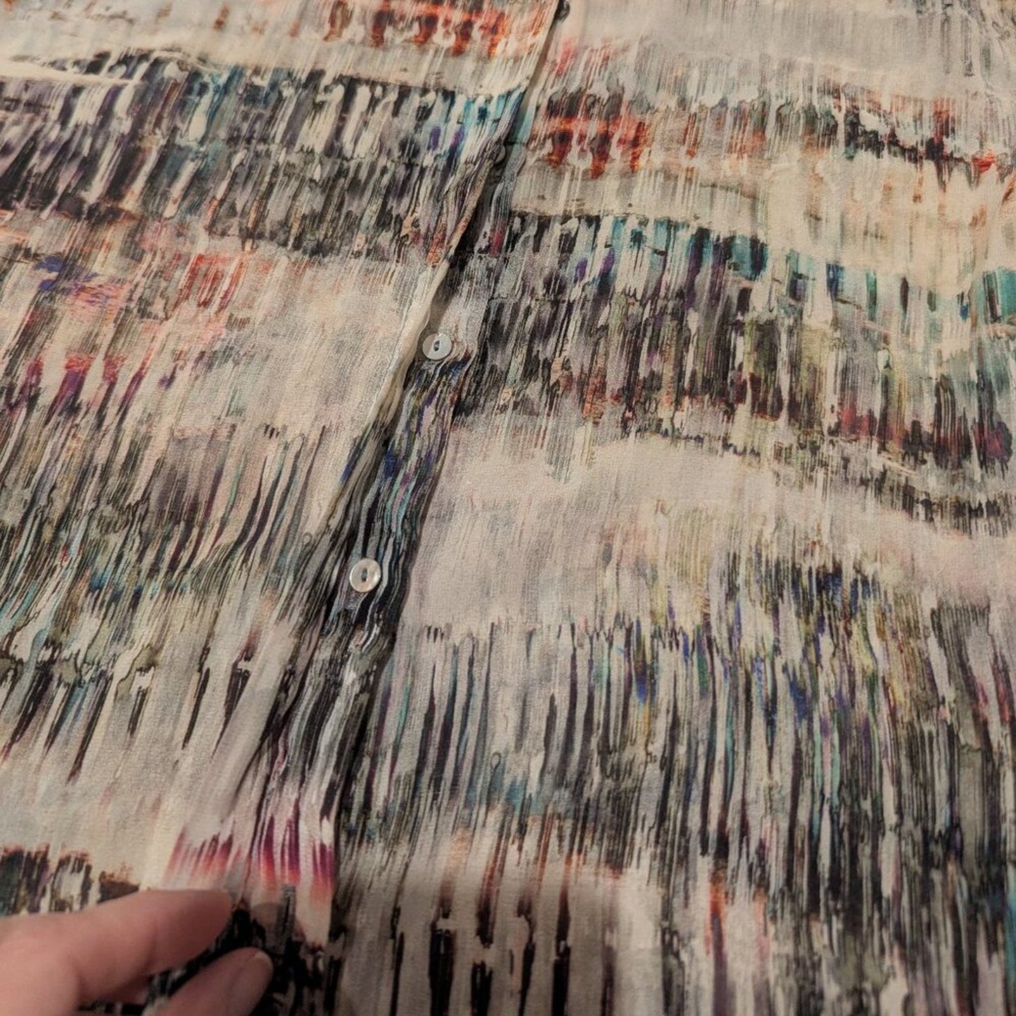 Zara Semi-Sheer Long Sleeve Blouse - Neutral Watercolor Print - Size Small