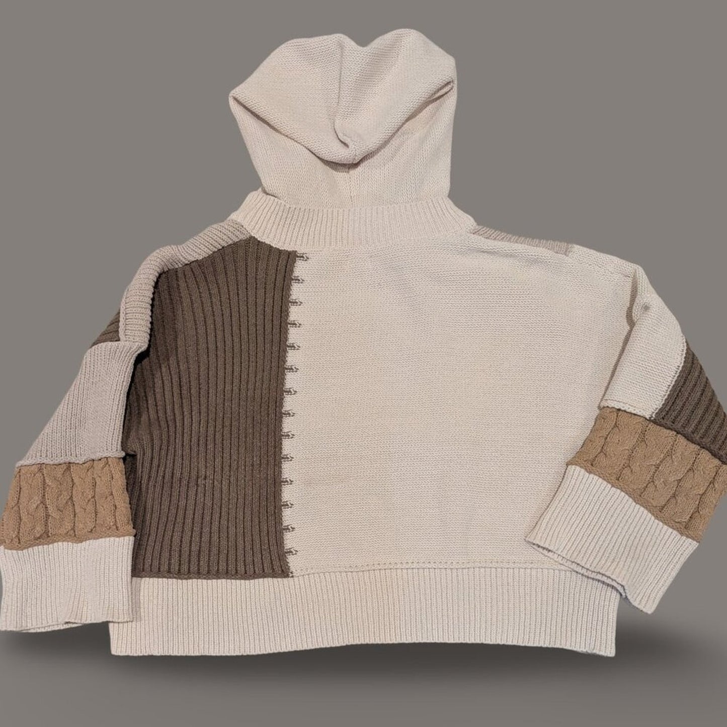 POL Tan Tones Block Knit Hooded Sweater - Small