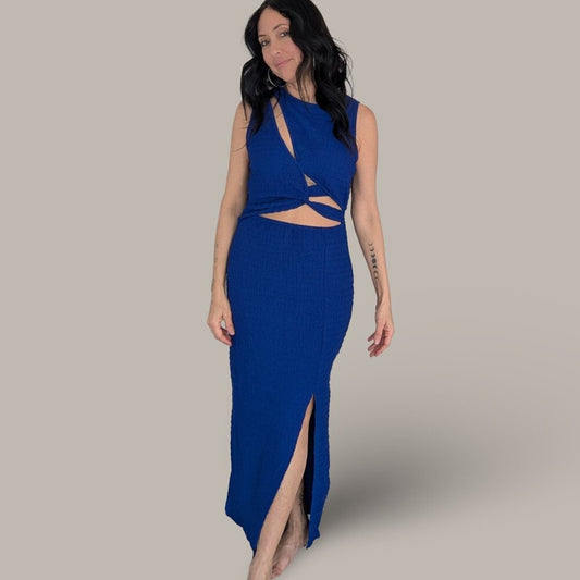 Royal Blue Cut Out Twist Front Bodydon Maxi Dress - Large