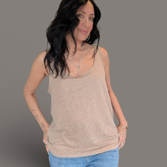 J. Crew Tan Tank Top with Gold Threading - Large