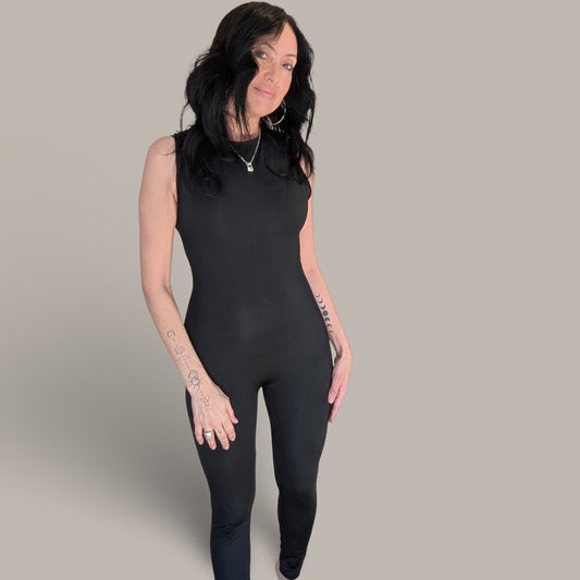 Black Sleeveless Bodycon Jumpsuit - Medium