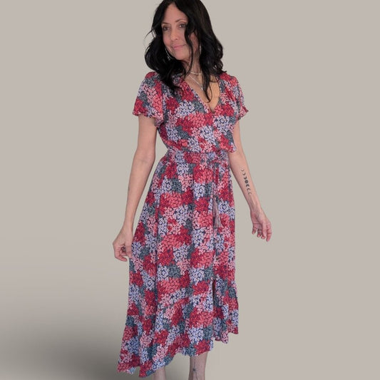 Knox Rose Red Floral Hi Low Short Sleeve Maxi Dress - Small
