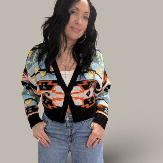 H&M Divided Jacquard Knit Aztec Cropped Cardigan Sweater - XXS