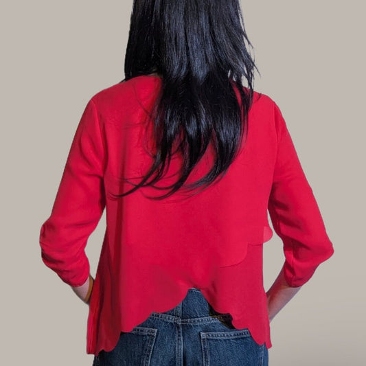 One Story Red Scallop Hem Women's Top - Medium