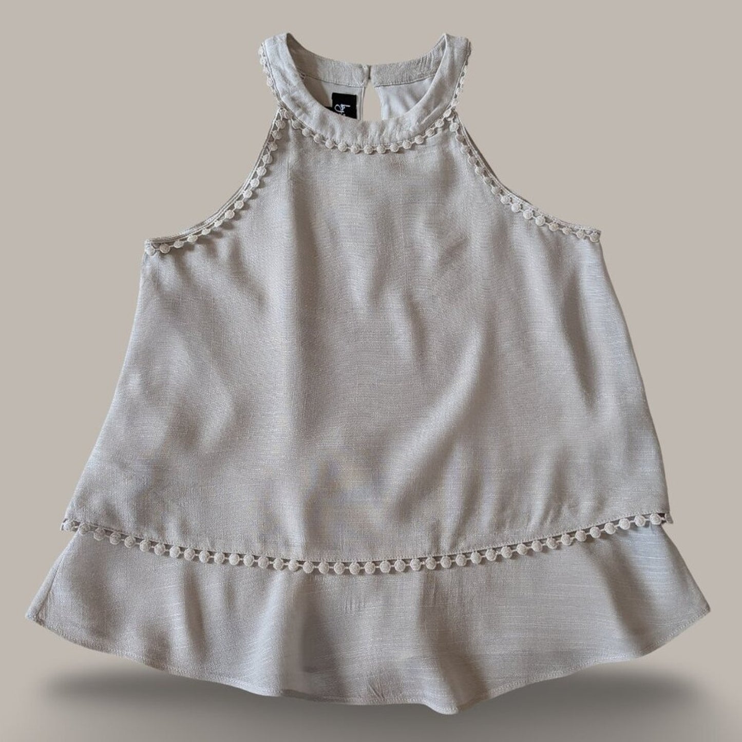 By & By Linen A-line Tank Top with Scallop RicRac Trim - Medium