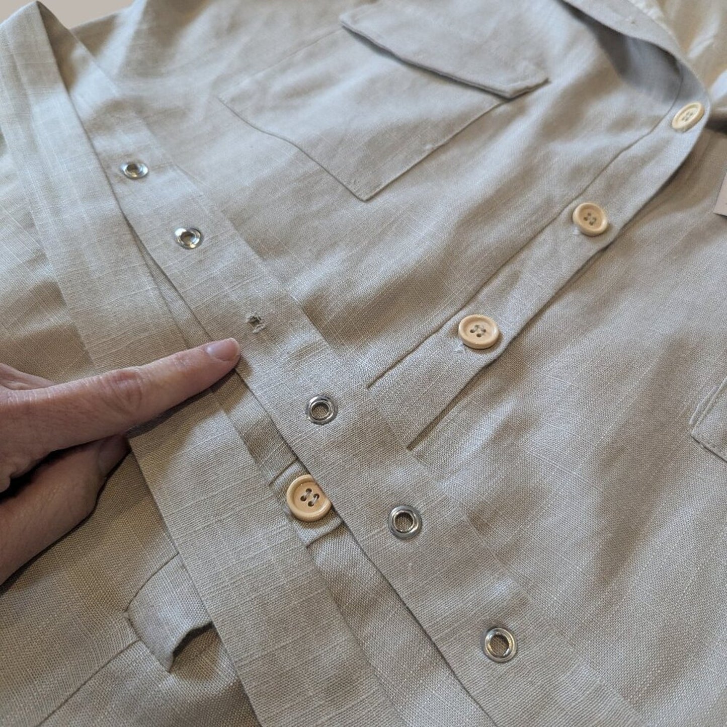 Mable Lt. Taupe Alice Linen Button Up Romper - Small - NWT