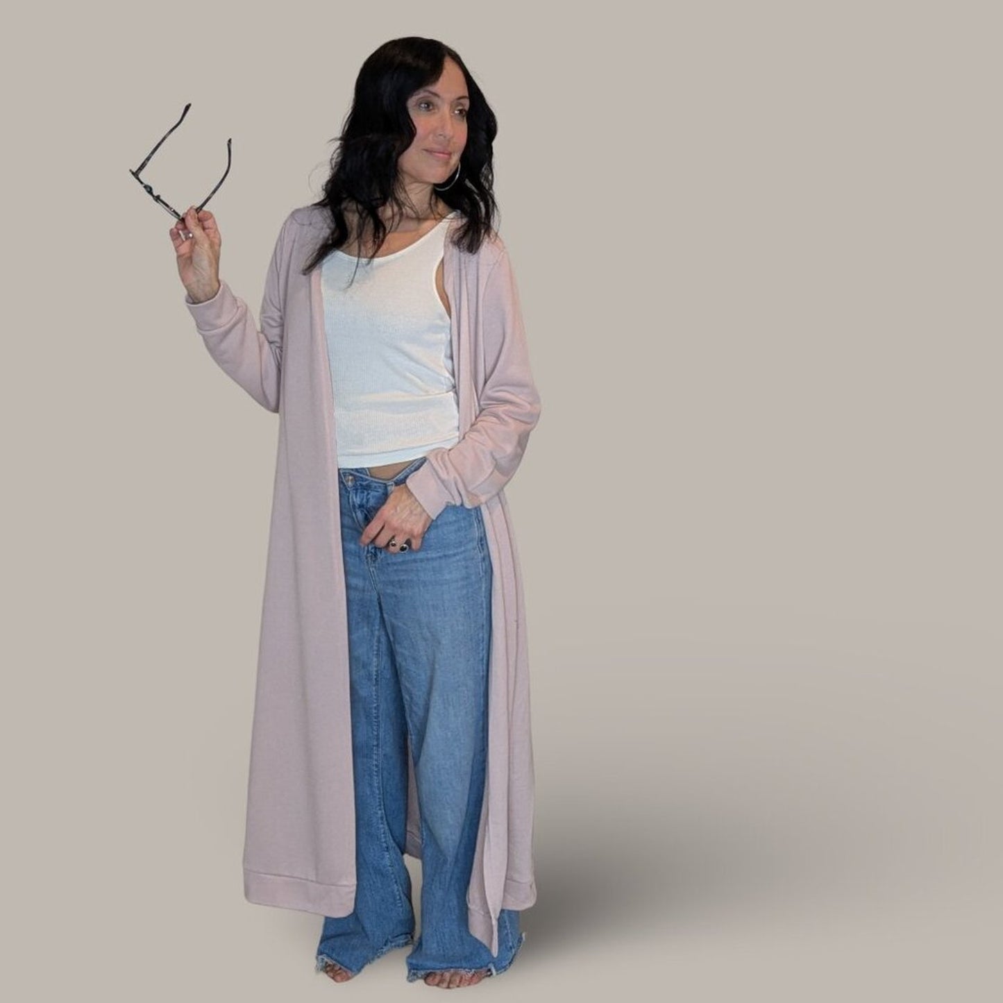 Dusty Pink Floor Length Duster Sweater - Large