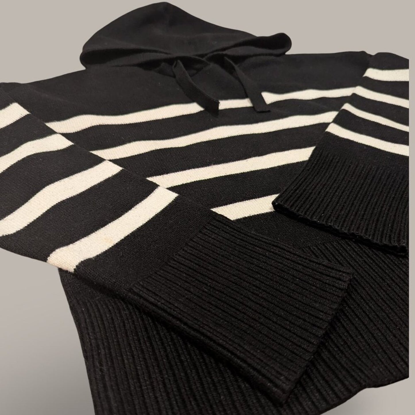 Primark Black and White Striped Hooded Sweater - Medium