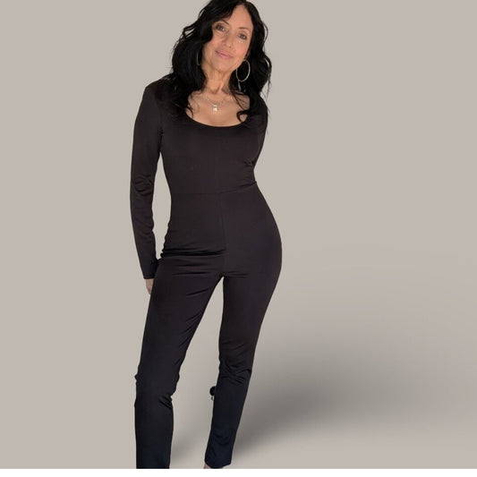 Black Long Sleeve Bodycon Jumpsuit - Medium