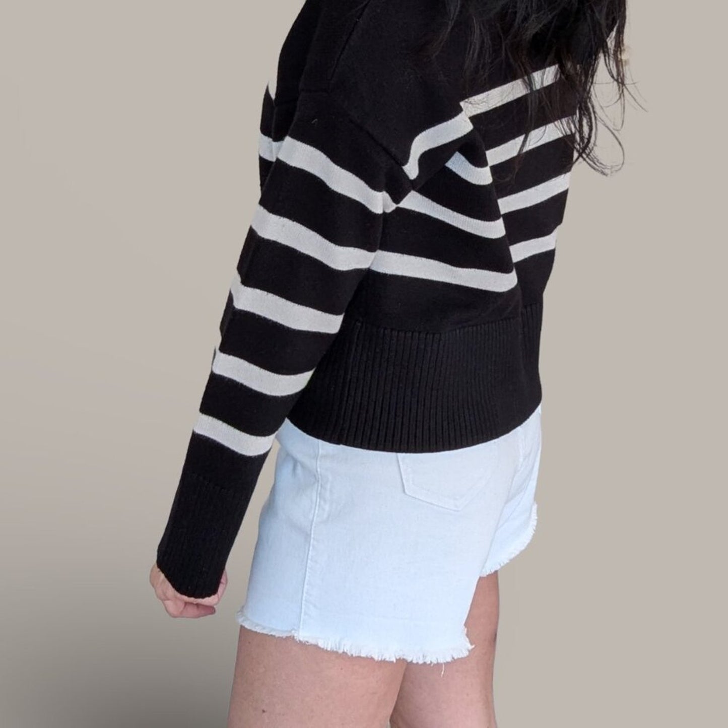 White Button Front Denim Shorts - Large