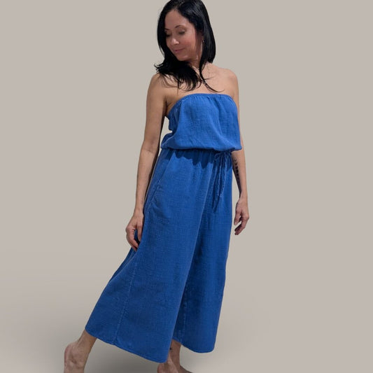 Aerie Royal Blue Gauzy Strapless Jumpsuit with Pockets - Medium