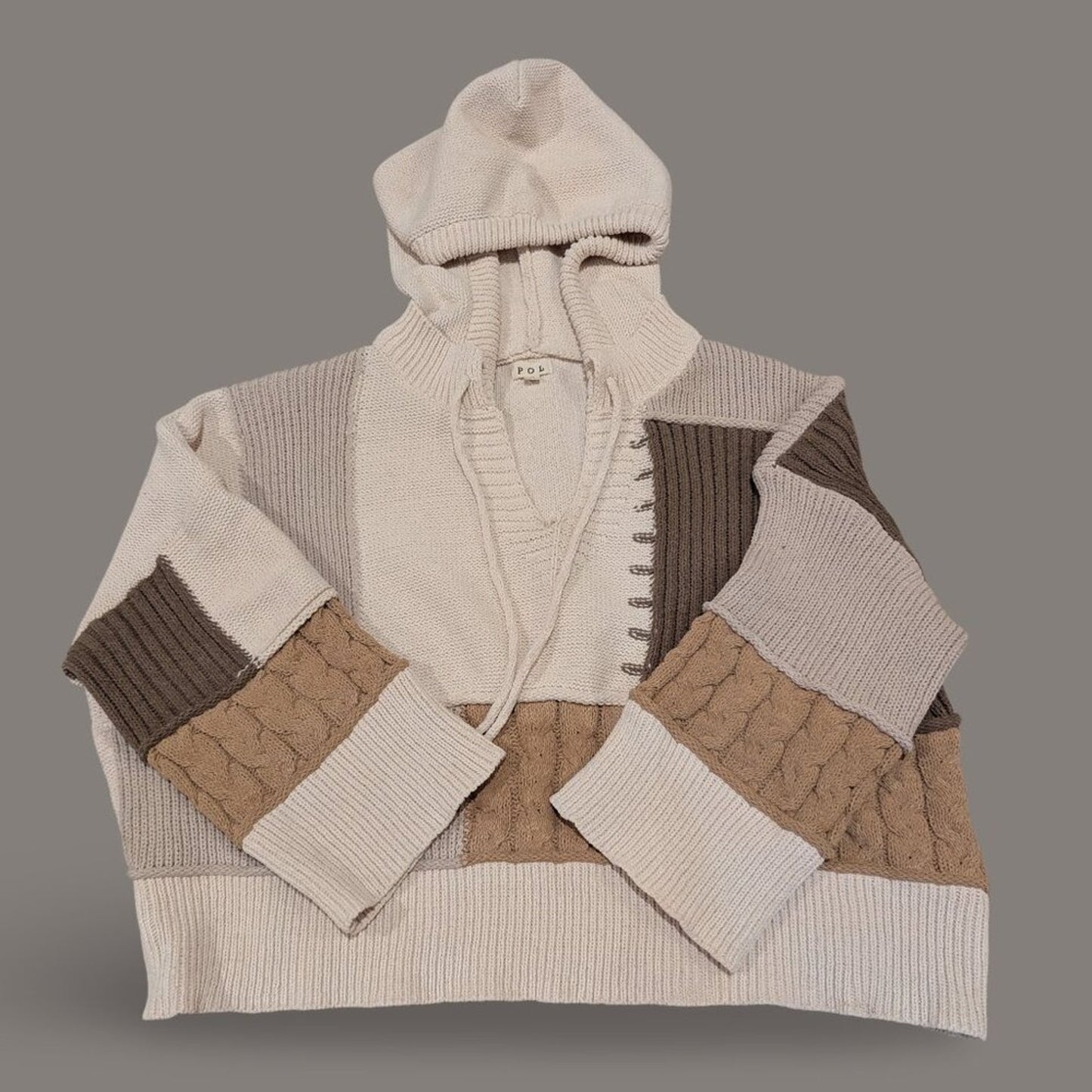 POL Tan Tones Block Knit Hooded Sweater - Small