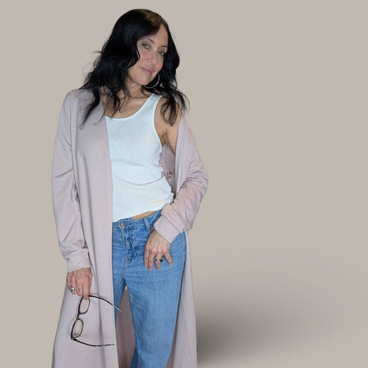 Dusty Pink Floor Length Duster Sweater - Large