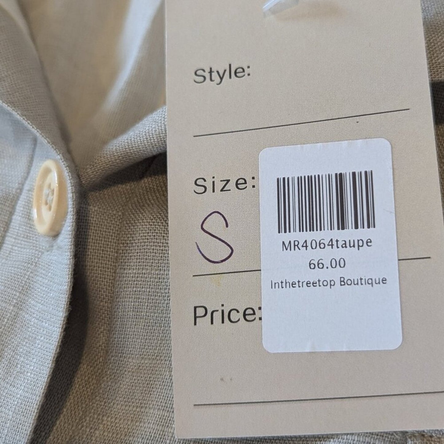 Mable Lt. Taupe Alice Linen Button Up Romper - Small - NWT