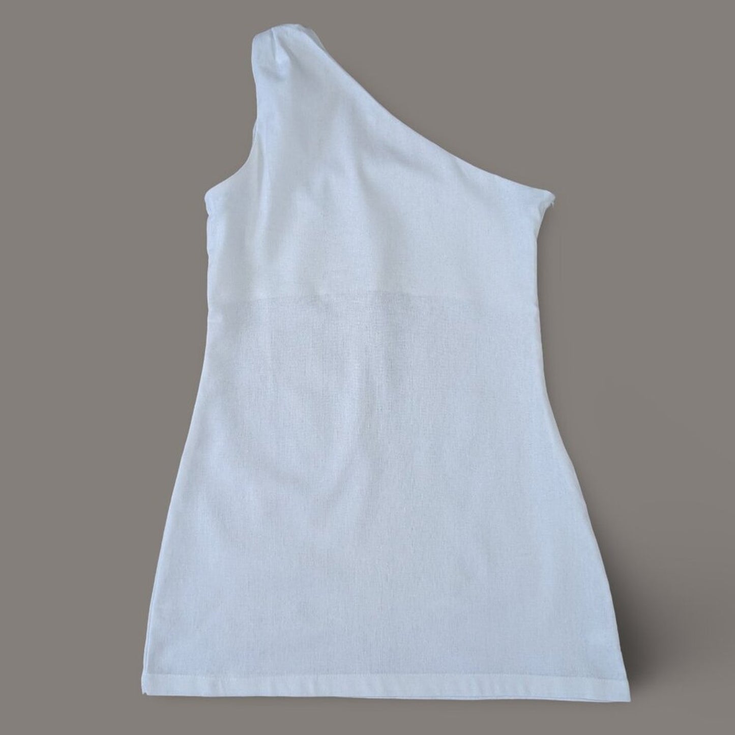 White Linen One Shoulder Mini Dress - Small