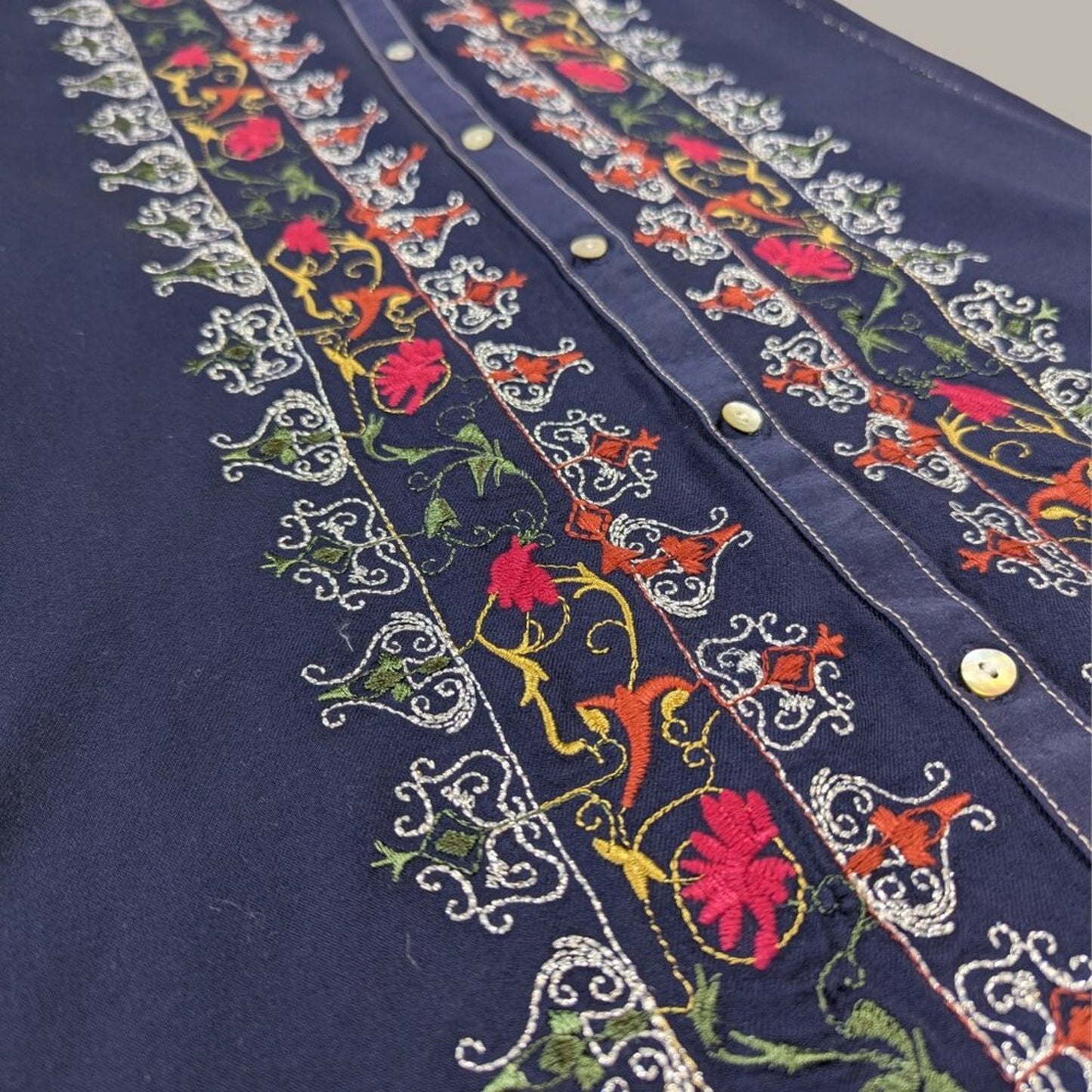 Anthropologie Tiny Navy Blue Floral Embroidery Dress - Large