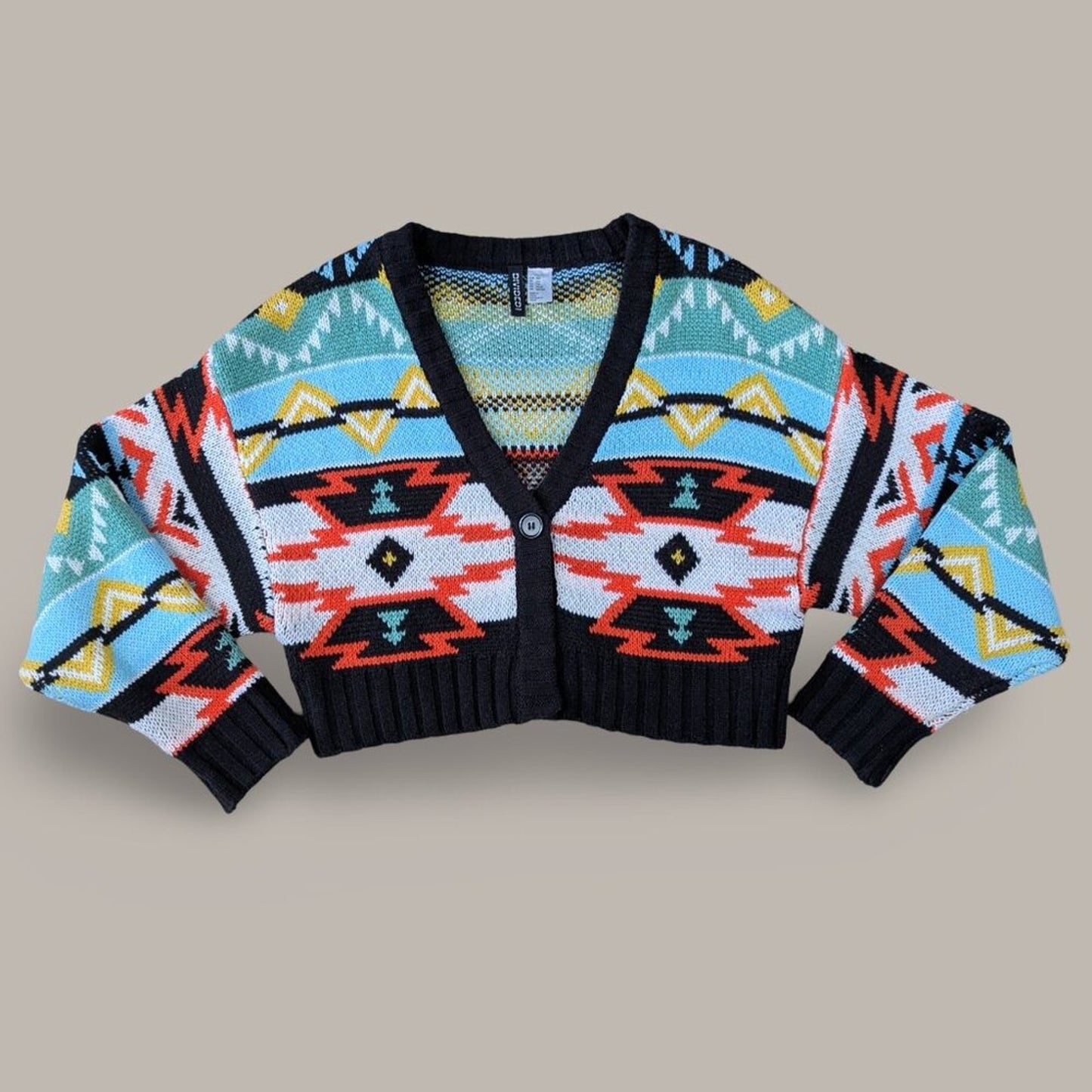 H&M Divided Jacquard Knit Aztec Cropped Cardigan Sweater - XXS