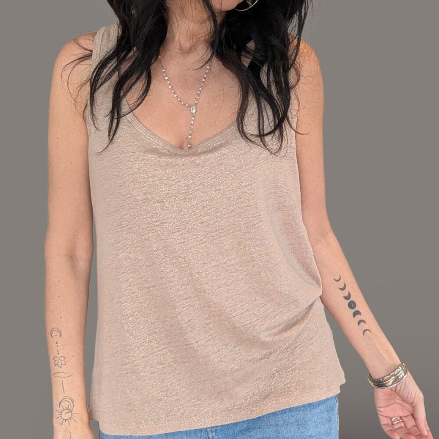 J. Crew Tan Tank Top with Gold Threading - Large