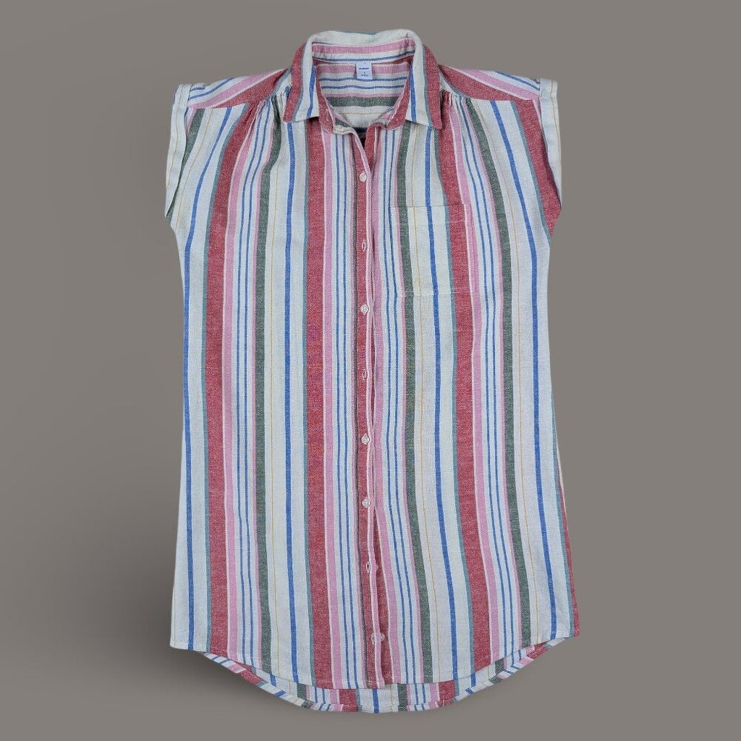 Old Navy Striped Cap Sleeve Button Down Dress - Small