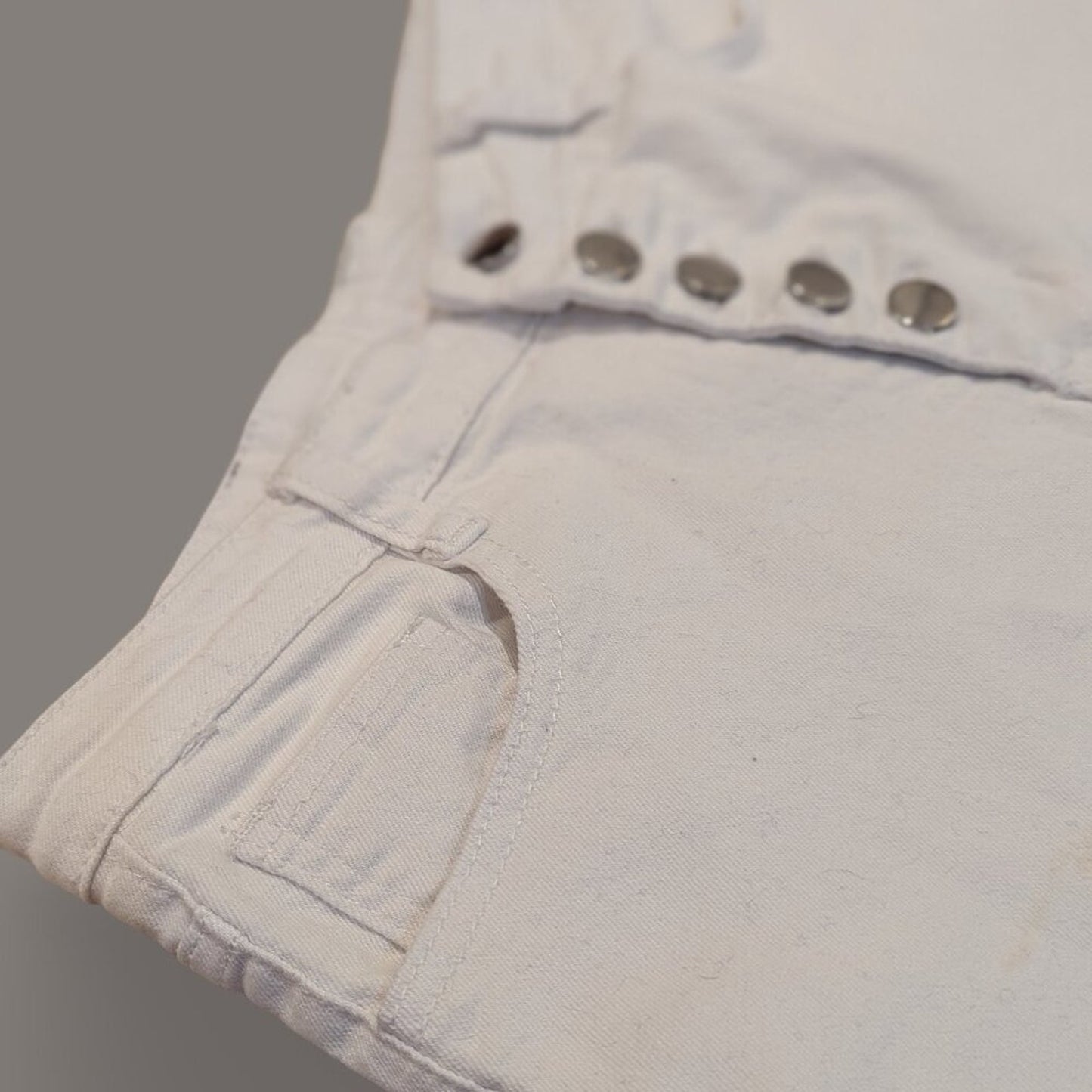 White Button Front Denim Shorts - Large