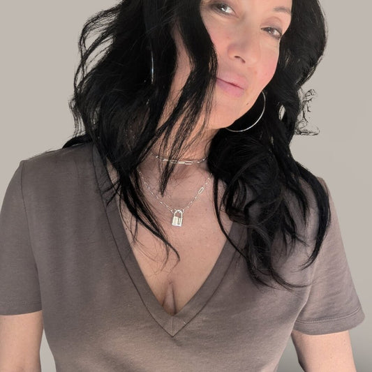 Zara Short Sleeve Vneck Olive Green Tee - Small