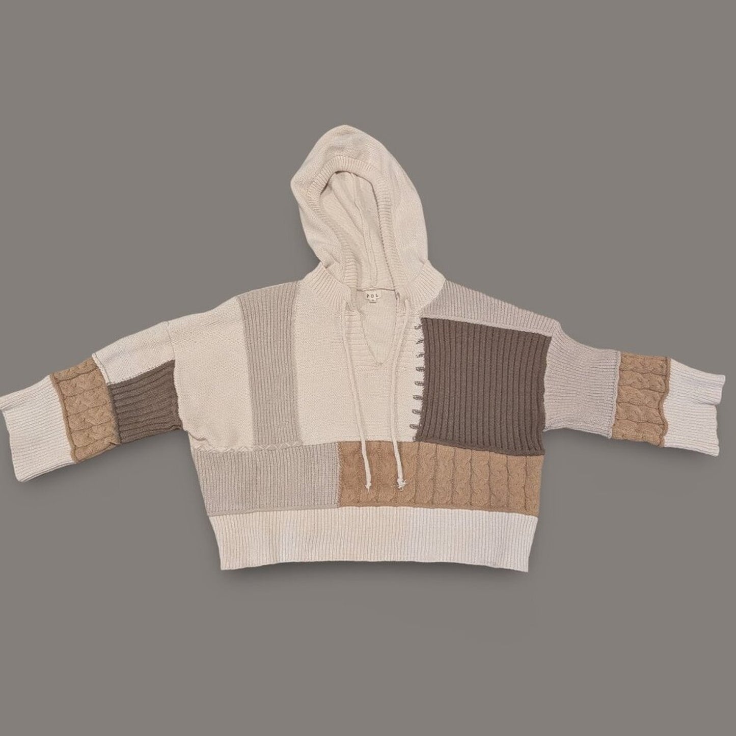 POL Tan Tones Block Knit Hooded Sweater - Small