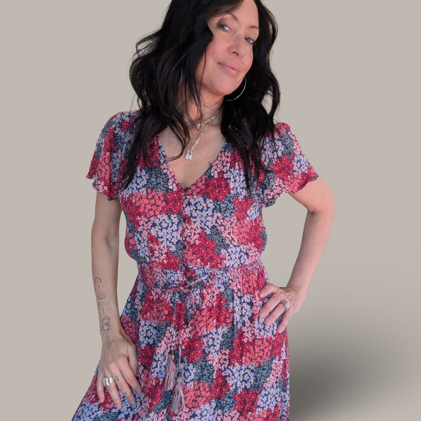 Knox Rose Red Floral Hi Low Short Sleeve Maxi Dress - Small