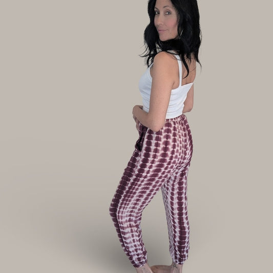 Wine & White Tie-Dye Joggers - Small