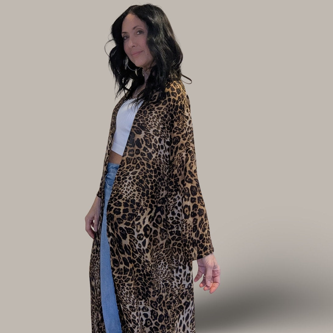 Leopard Print Kimono Duster - One Size
