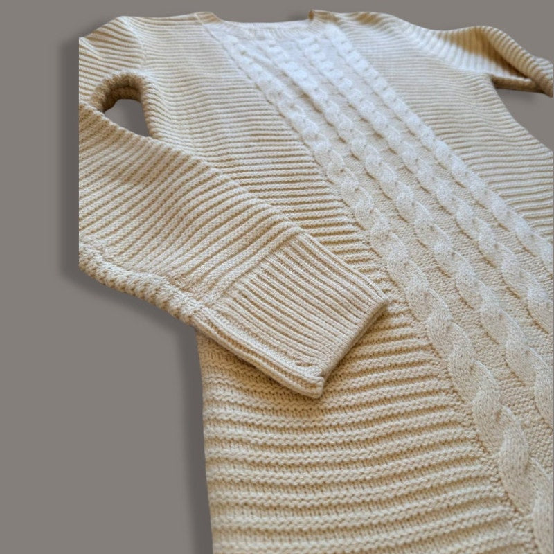 ChouYatou Cream Cable Knit Long Sleeve Maxi Sweater Dress – Size M (NWT)