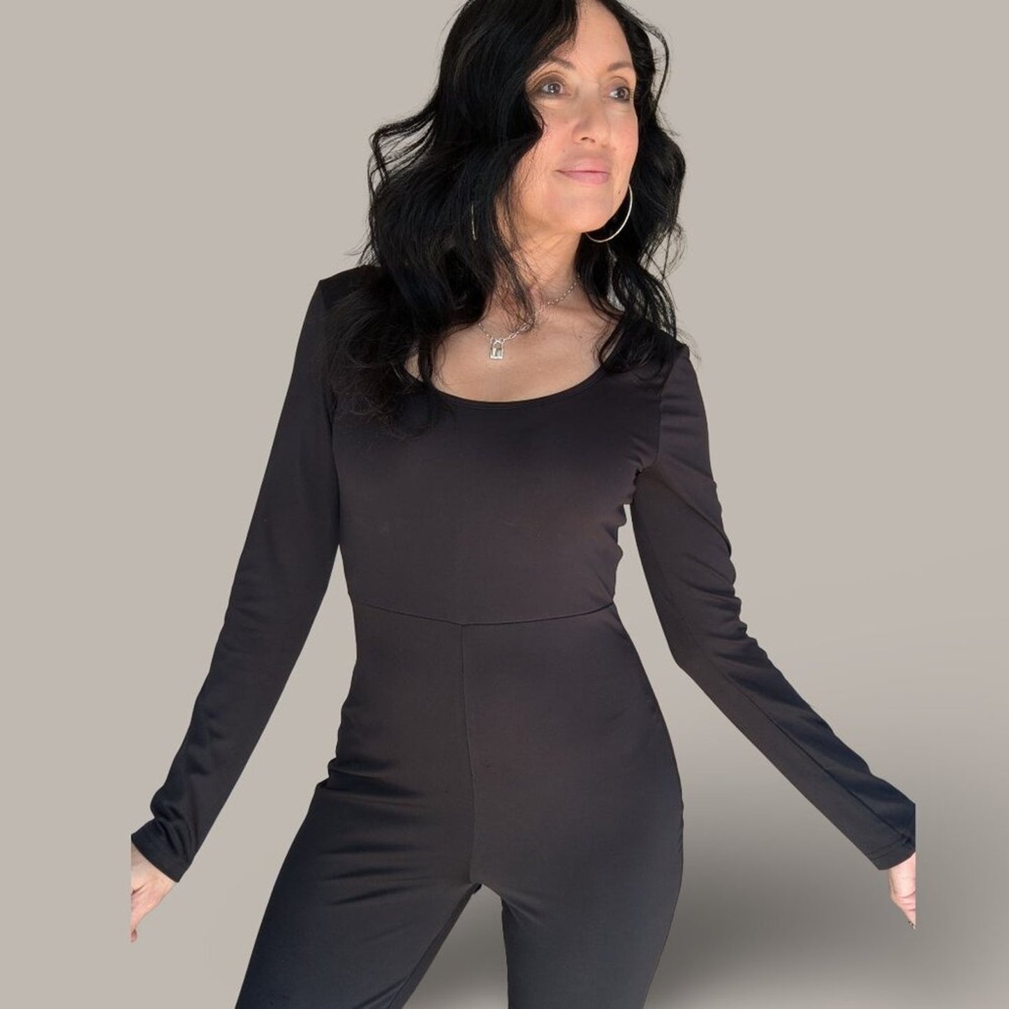 Black Long Sleeve Bodycon Jumpsuit - Medium