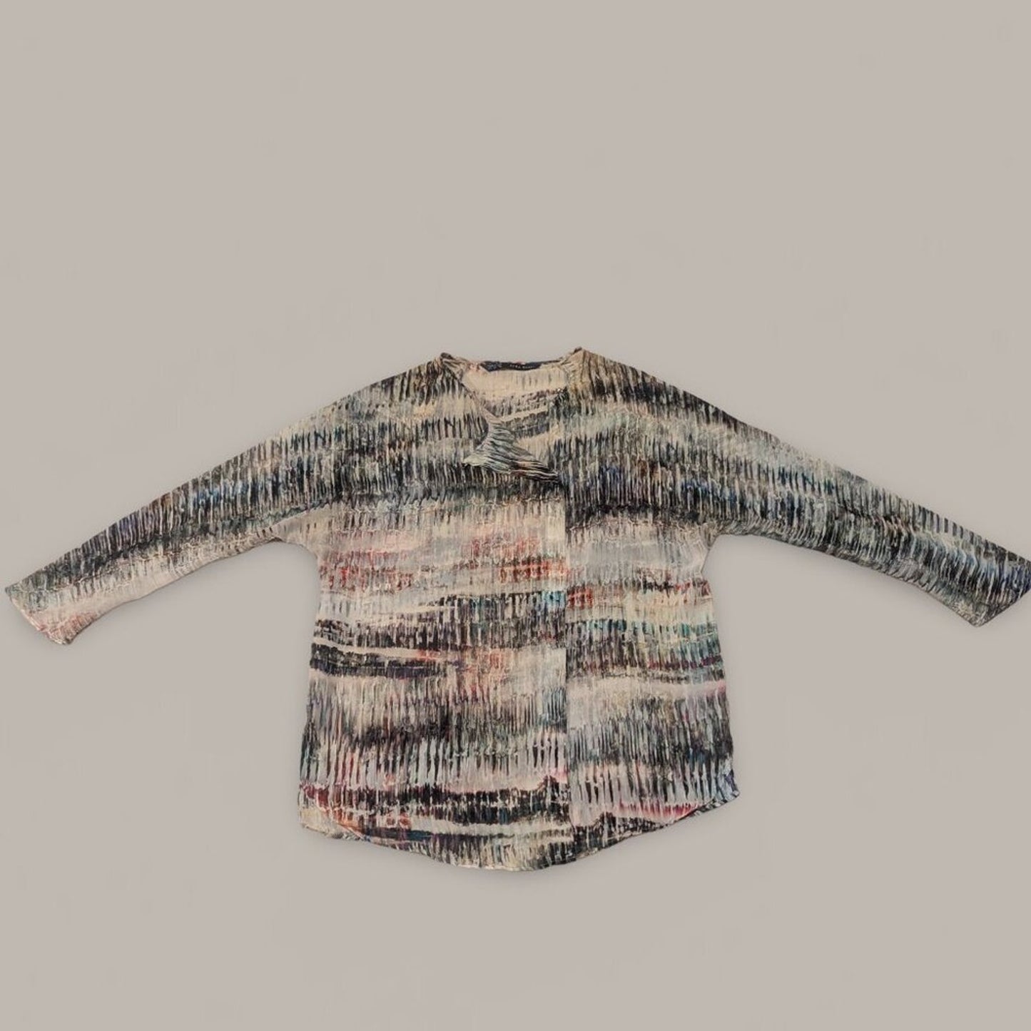 Zara Semi-Sheer Long Sleeve Blouse - Neutral Watercolor Print - Size Small
