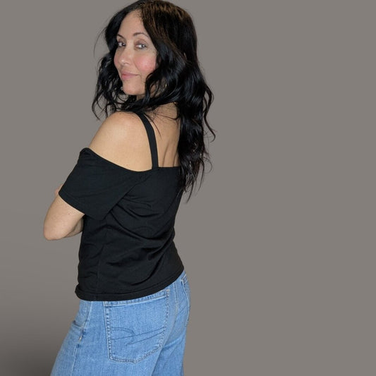 Black Short Sleeve Off the Shoulder Top - Small