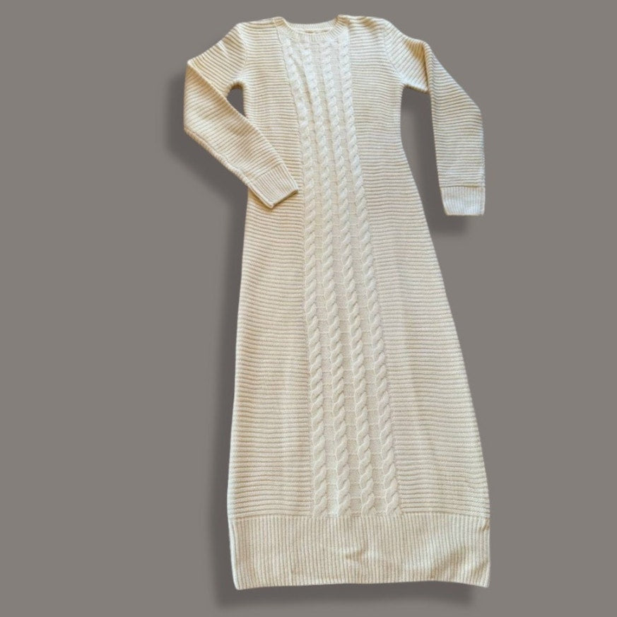 ChouYatou Cream Cable Knit Long Sleeve Maxi Sweater Dress – Size M (NWT)