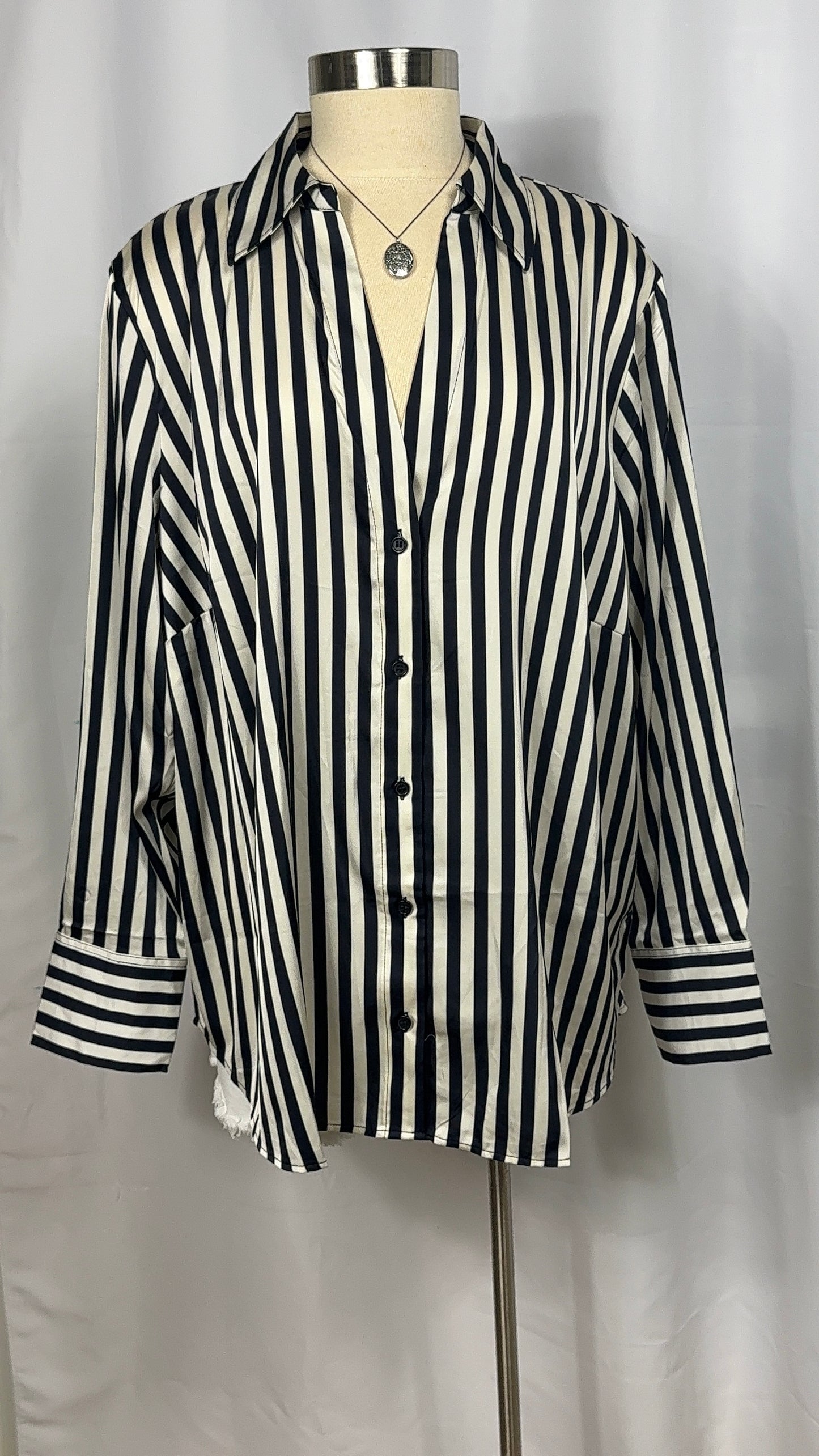 H&M Black and White Striped Button-Up Shirt - Size XL