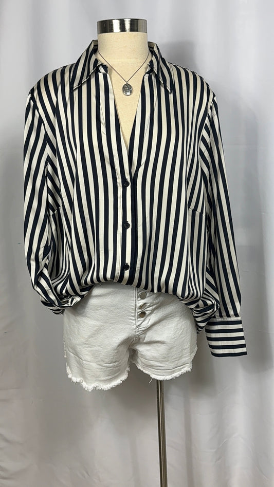 H&M Black and White Striped Button-Up Shirt - Size XL