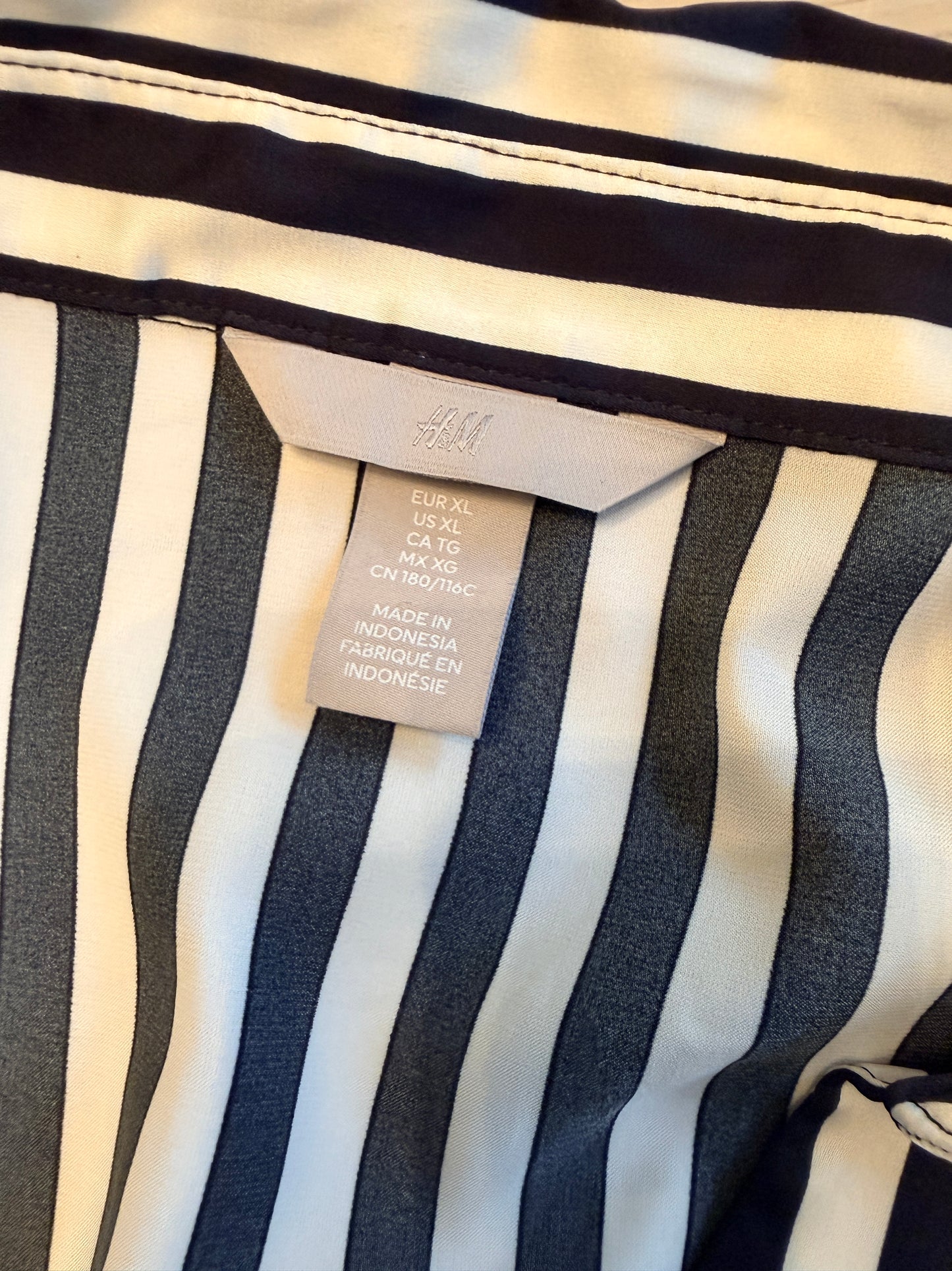 H&M Black and White Striped Button-Up Shirt - Size XL