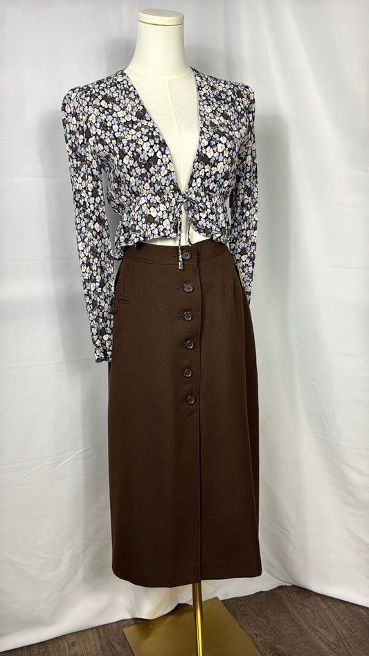 Vintage K.W.I. Sport Brown Button Front Midi Skirt - Size 5