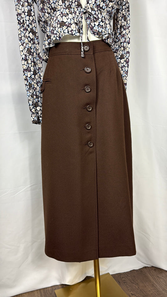 Vintage K.W.I. Sport Brown Button Front Midi Skirt - Size 5