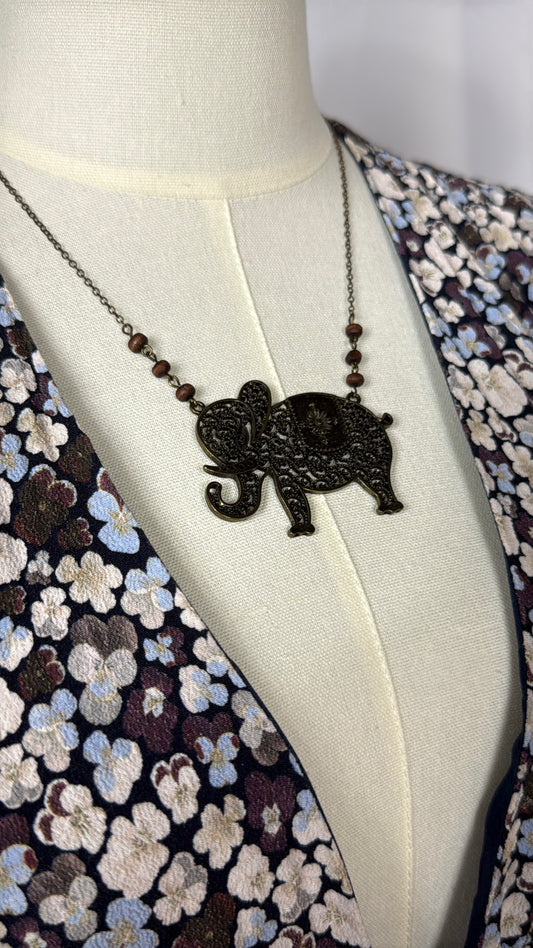 Vintage Elephant Pendant Necklace – Filigree Statement Jewelry
