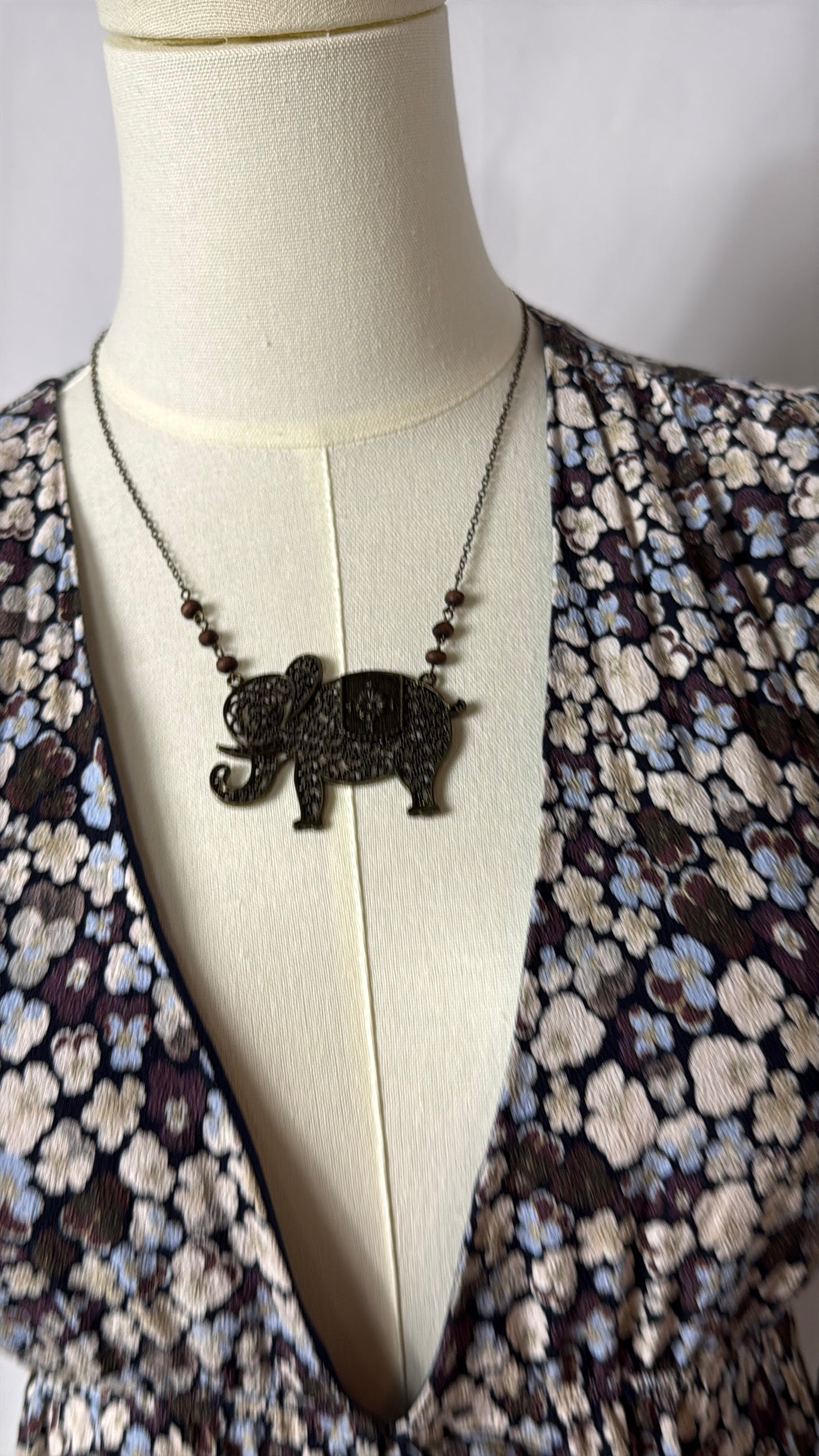 Vintage Elephant Pendant Necklace – Filigree Statement Jewelry