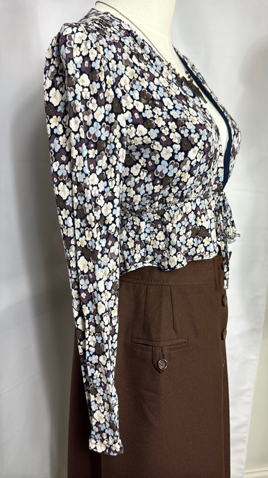 Sunday Best Aritzia Floral Tie-Front Cropped Blouse – XS