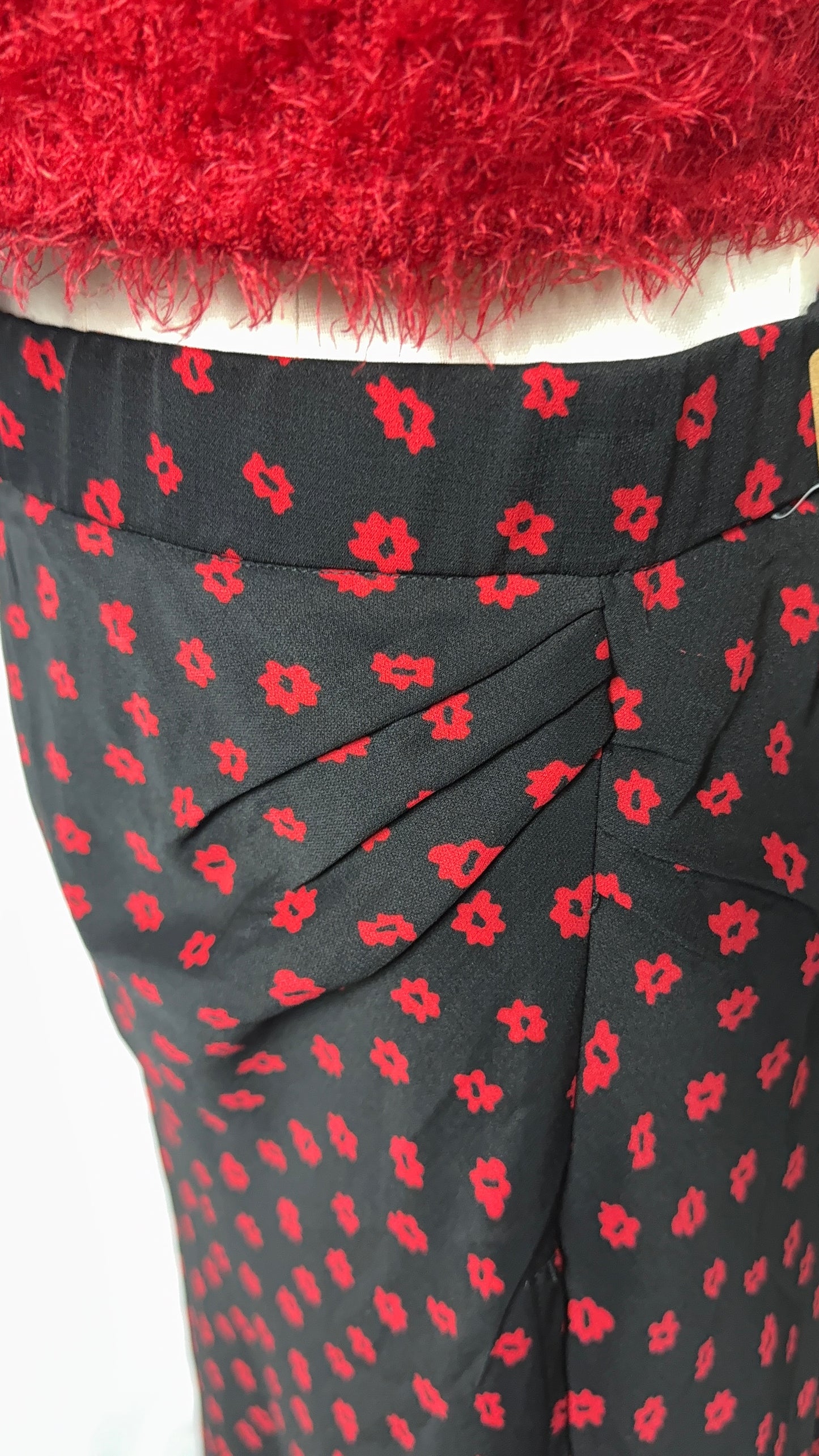Princess Polly Jodie Black Red Floral Faux Wrap Maxi Skirt with Front Slit - Size 6