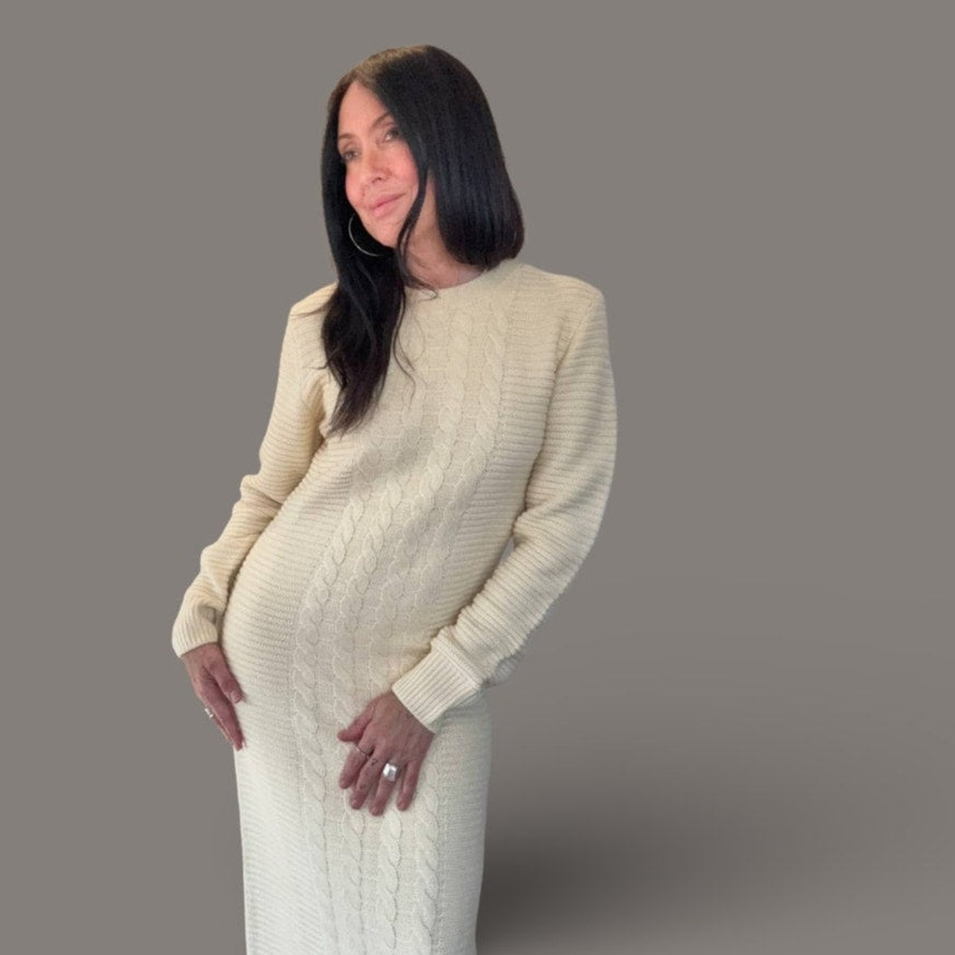 ChouYatou Cream Cable Knit Long Sleeve Maxi Sweater Dress – Size M (NWT)