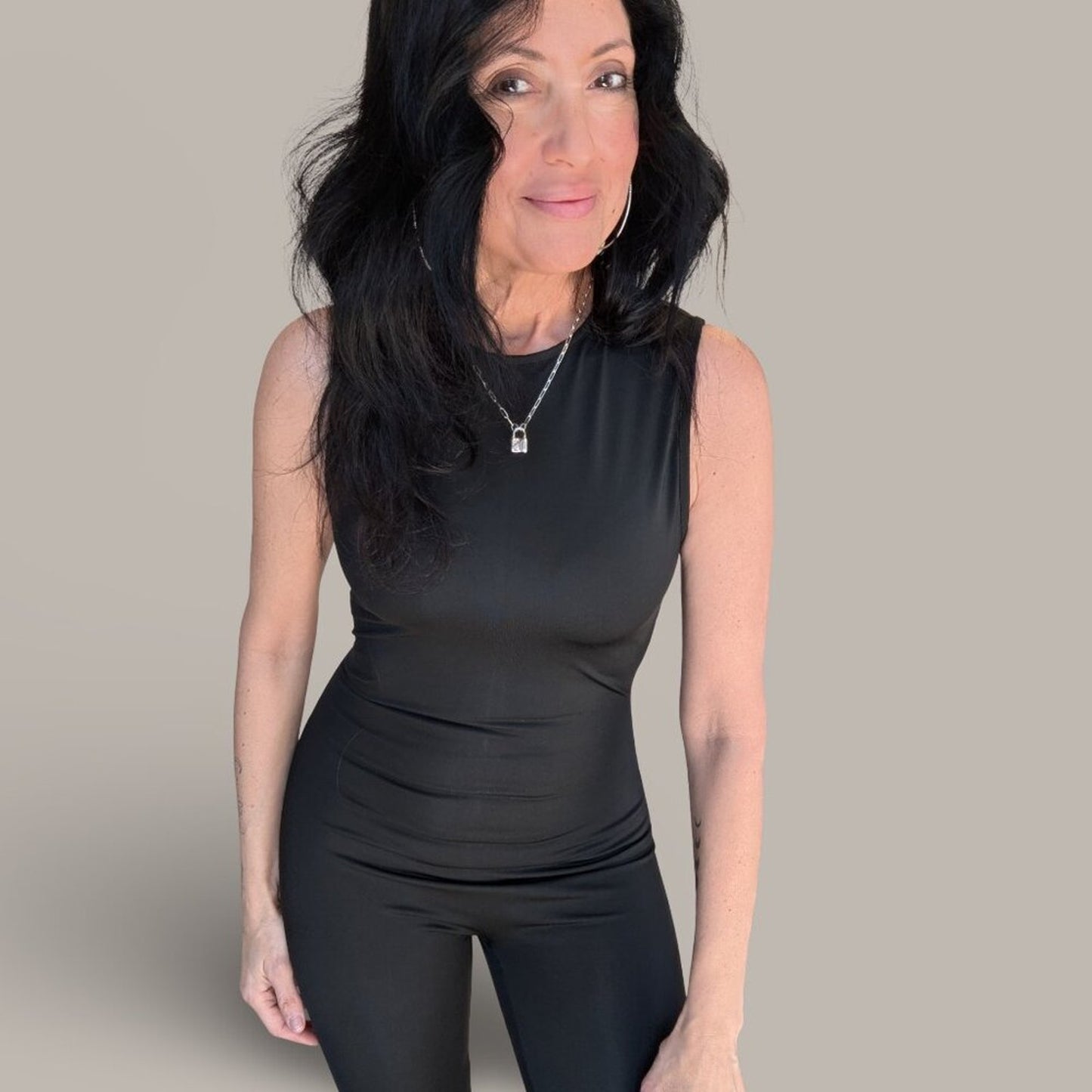Black Sleeveless Bodycon Jumpsuit - Medium