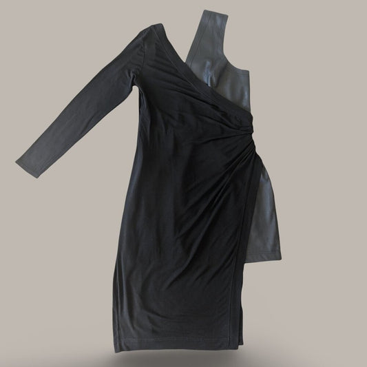 BCBG MaxAzria Black Asymmetric Midi Dress - Large - NWT