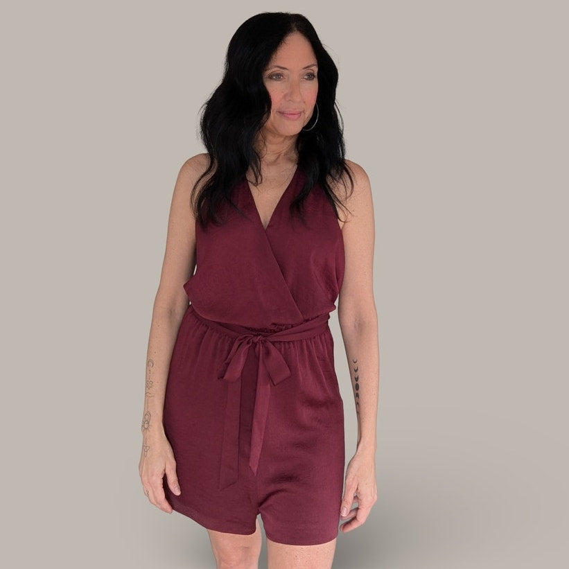 Express Burgundy Wrap Romper - Large