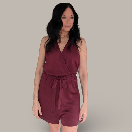 Express Burgundy Wrap Romper - Large