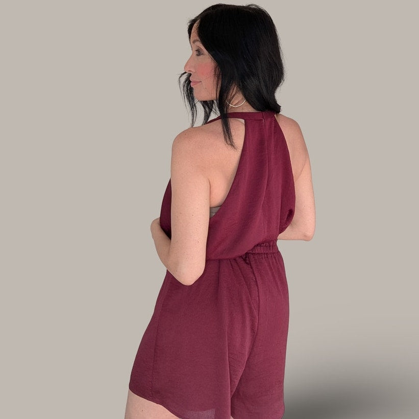 Express Burgundy Wrap Romper - Large