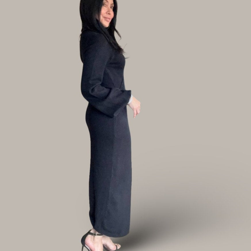 Fashion Nova Black Faux Wrap Sweater Dress – Size Large